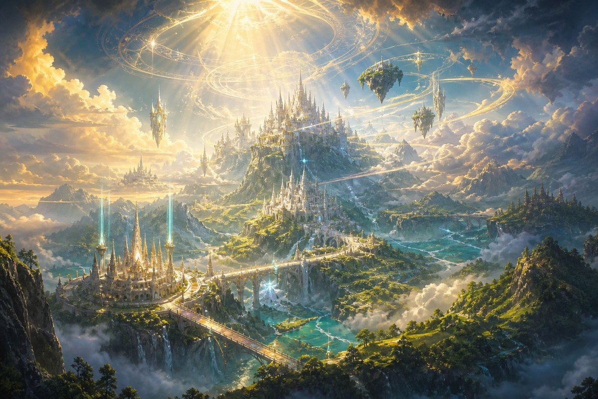 開場劇情插圖:仰賴魔法而生的異星蒂芙拉爾,浮空島與光之城
